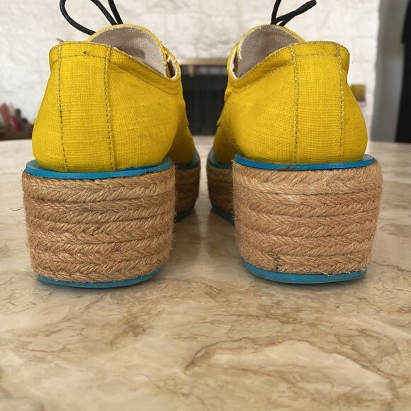 Vintage Rare JOHN FLUEVOG Waxed Canvas Espadrille Platform Oxfords Shoes - Picture 7 of 14